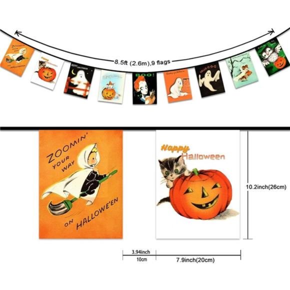 Vintage Halloween Banner Fabric Bunting Banner Flags Retro Style Banner - Picture 4 of 7